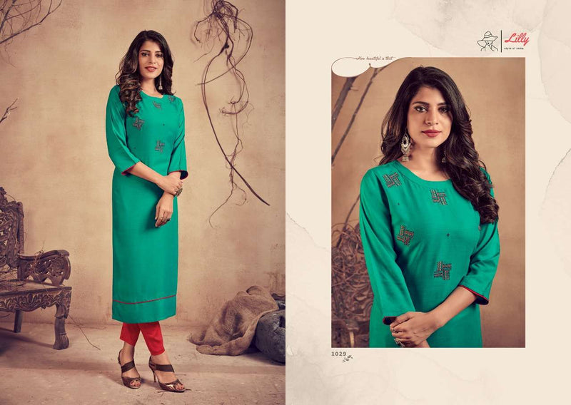 Lily Somya Heavy Rayon Slub With Embroidery Work Kurti Wear
