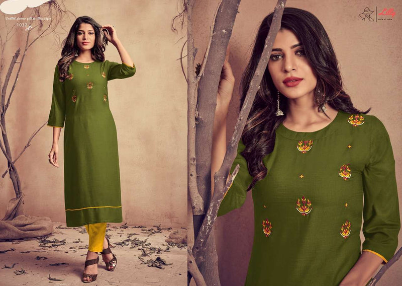 Lily Somya Heavy Rayon Slub With Embroidery Work Kurti Wear