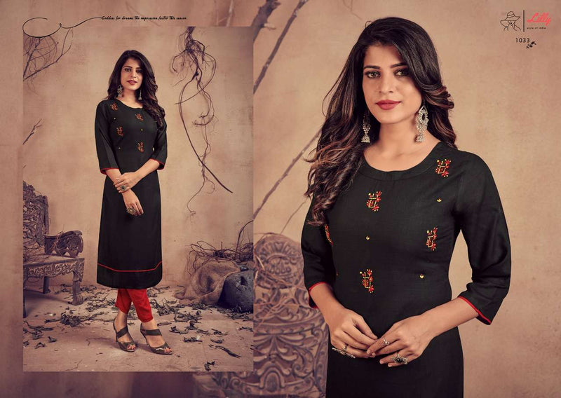 Lily Somya Heavy Rayon Slub With Embroidery Work Kurti Wear