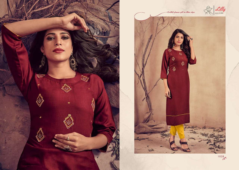 Lily Somya Heavy Rayon Slub With Embroidery Work Kurti Wear