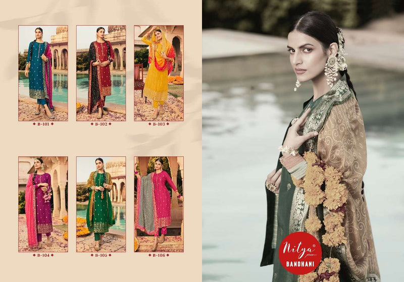 Lt Fabrics Bandhani Dola Jacquard Hand Work Salwar Kameez