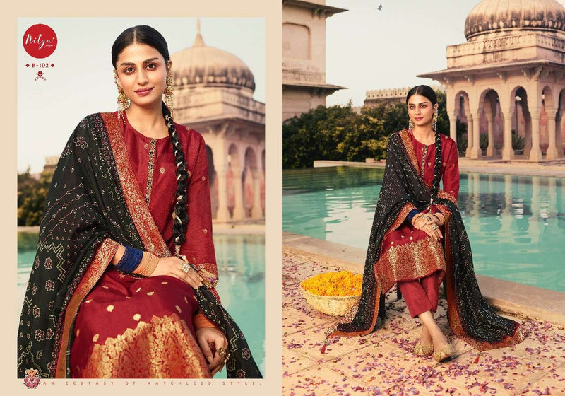 Lt Fabrics Bandhani Dola Jacquard Hand Work Salwar Kameez