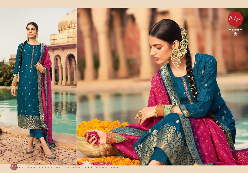 Lt Fabrics Bandhani Dola Jacquard Hand Work Salwar Kameez