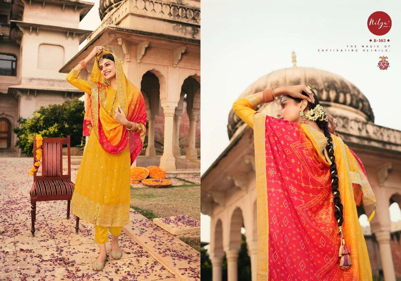 Lt Fabrics Bandhani Dola Jacquard Hand Work Salwar Kameez