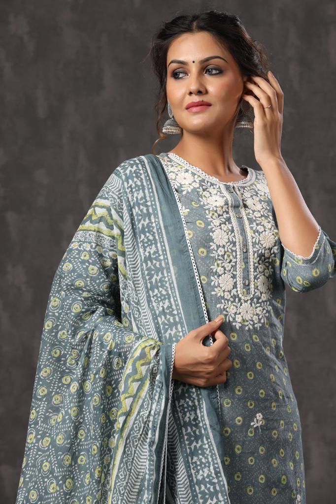 Lt Fabrics Cotton With Heavy Embroidery Work Kurti