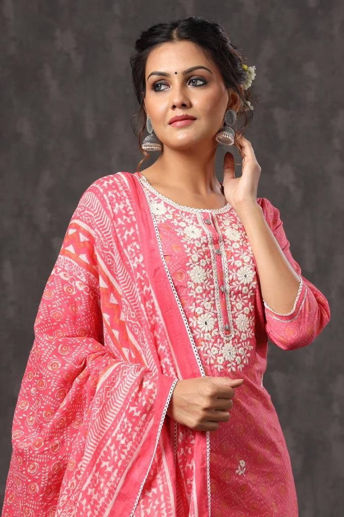 Lt Fabrics Cotton With Heavy Embroidery Work Kurti