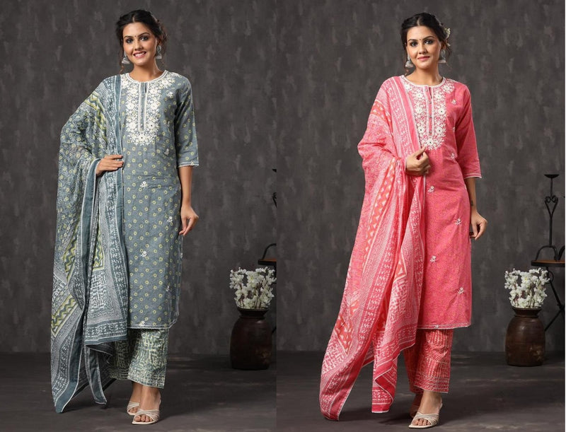 Lt Fabrics Cotton With Heavy Embroidery Work Kurti