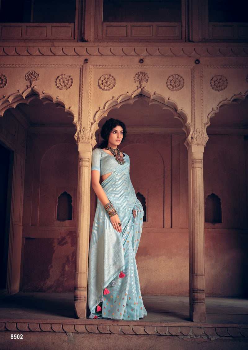 Lt Fashions Sahira Pure Linen Embroidery Work Sarees Collection