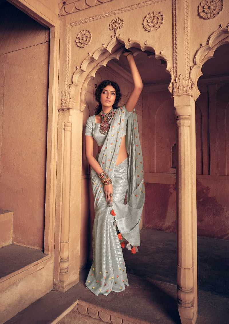 Lt Fashions Sahira Pure Linen Embroidery Work Sarees Collection