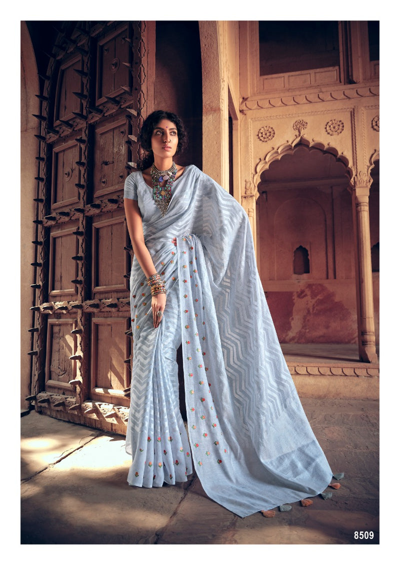 Lt Fashions Sahira Pure Linen Embroidery Work Sarees Collection