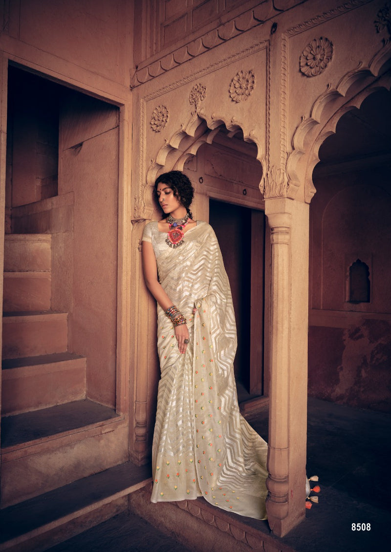 Lt Fashions Sahira Pure Linen Embroidery Work Sarees Collection
