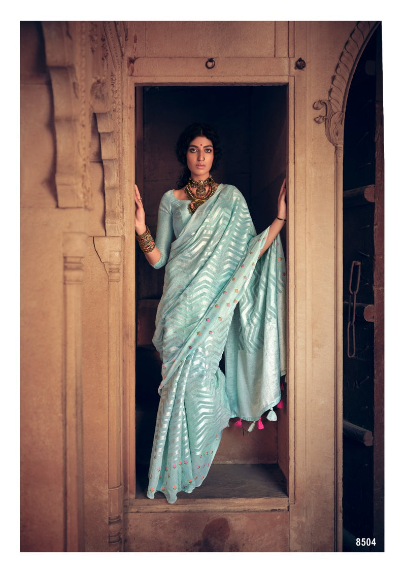 Lt Fashions Sahira Pure Linen Embroidery Work Sarees Collection