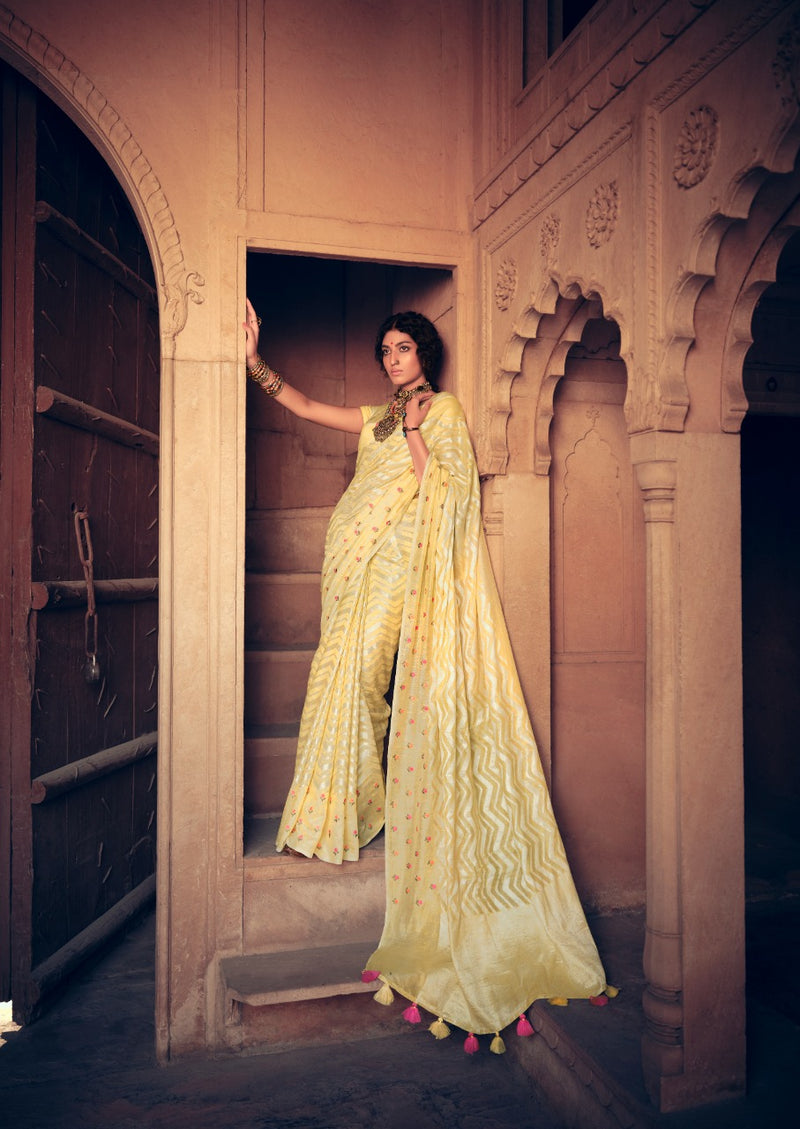 Lt Fashions Sahira Pure Linen Embroidery Work Sarees Collection