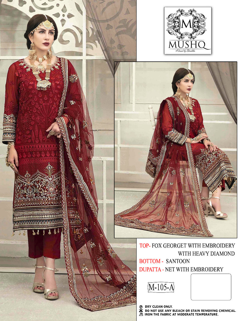 Mushq M 105 Fox Georgette Wedding Wear Designer Style Embroidered Salwar Suits