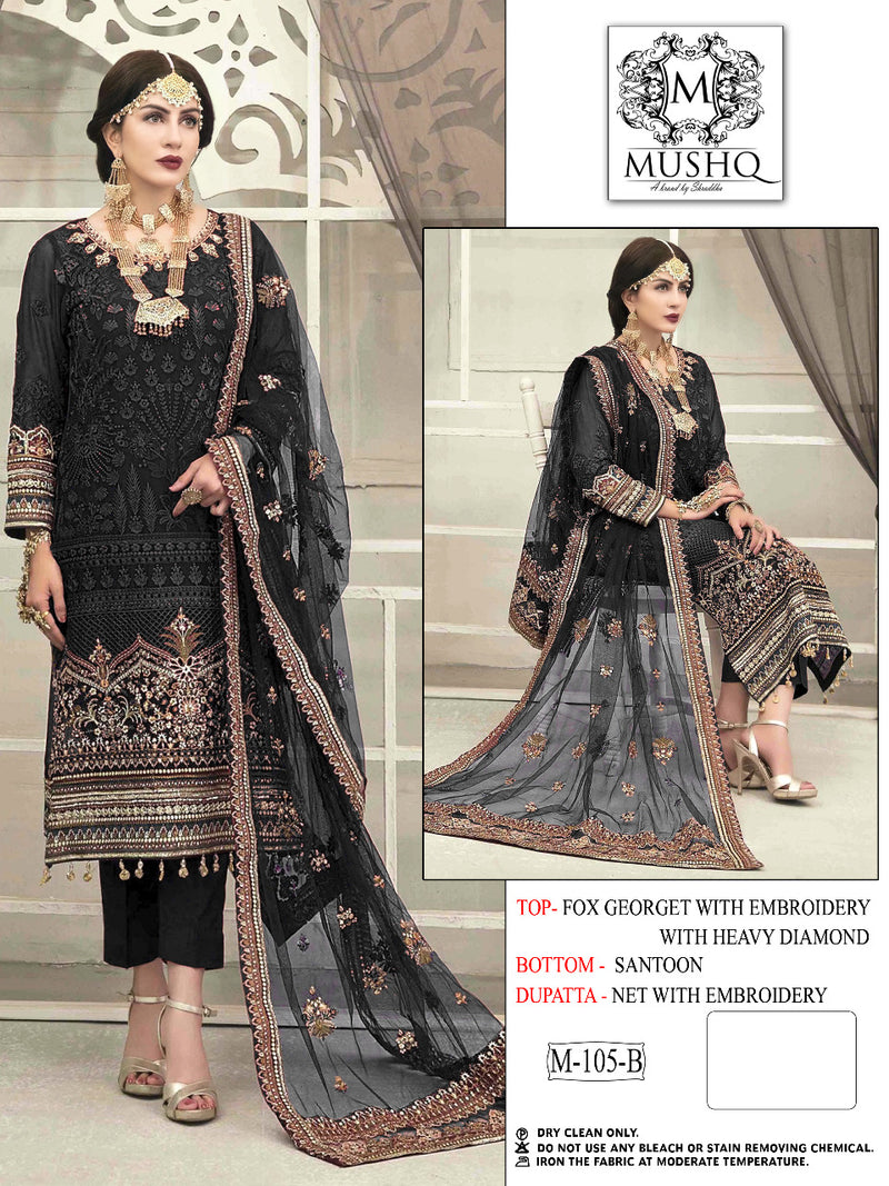 Mushq M 105 Fox Georgette Wedding Wear Designer Style Embroidered Salwar Suits