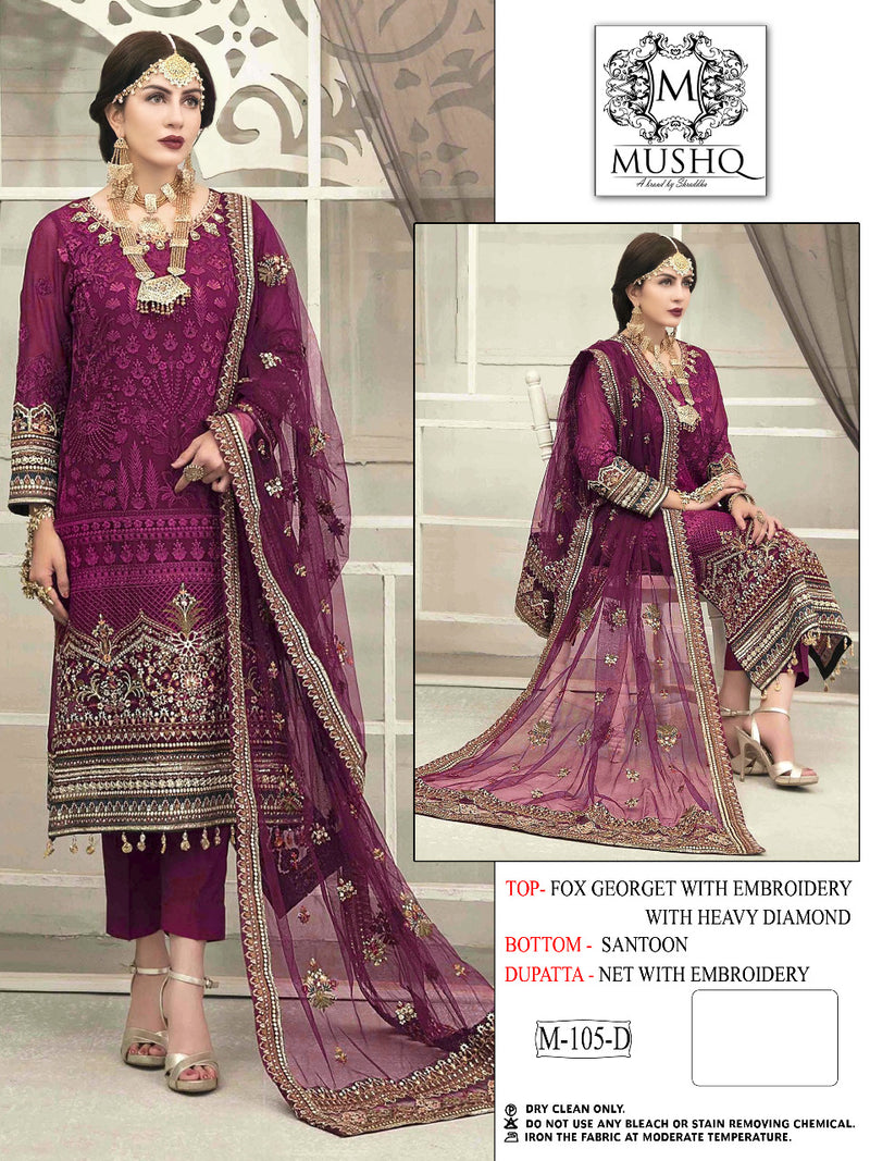 Mushq M 105 Fox Georgette Wedding Wear Designer Style Embroidered Salwar Suits