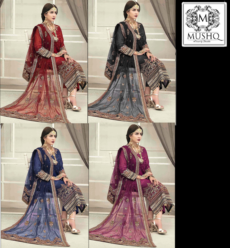 Mushq M 105 Fox Georgette Wedding Wear Designer Style Embroidered Salwar Suits