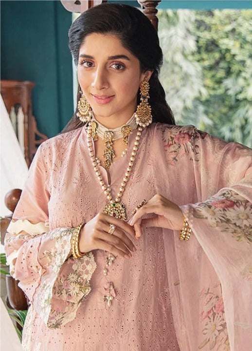 Mushq M 128 Pure Lawn Cotton Pakistani Style Embroidered Party Wear Salwar Suits