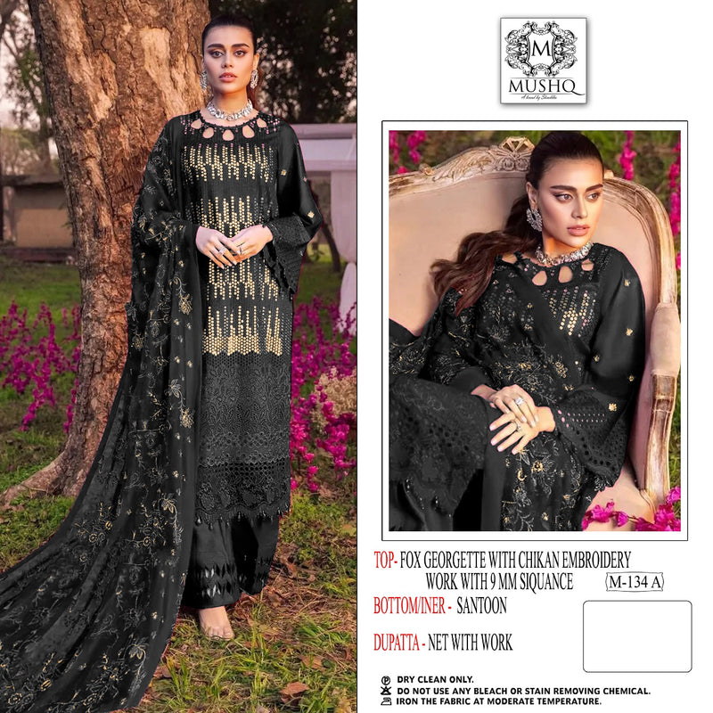 Mushq M 134 Fox Georgette With Chicken Work Designer Party Wear Salwar Kameez