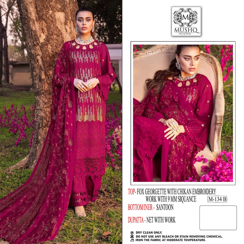 Mushq M 134 Fox Georgette With Chicken Work Designer Party Wear Salwar Kameez