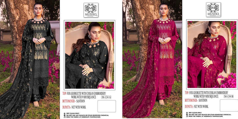 Mushq M 134 Fox Georgette With Chicken Work Designer Party Wear Salwar Kameez