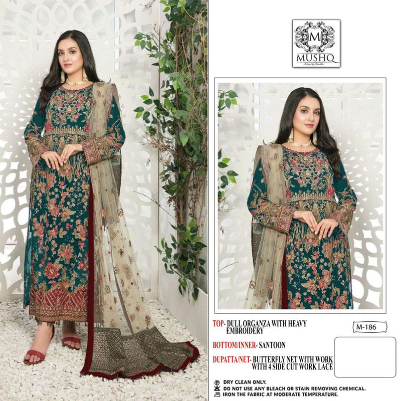 Mushq M 186 Organza With Beautiful Embroidery Work Stylish Designer Pakistani Wedding Wear Salwar Kameez