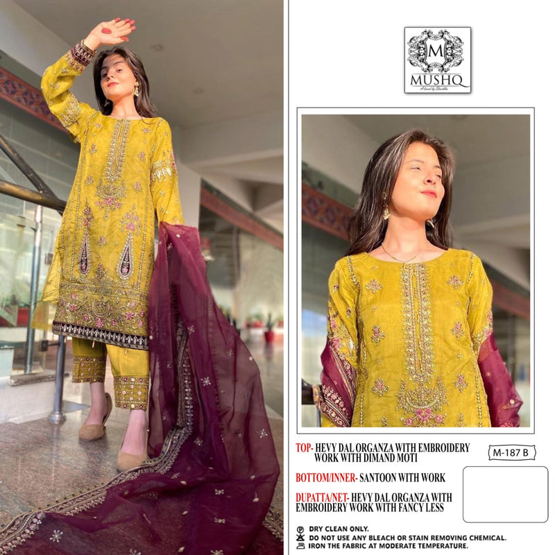 Mushq Dno M 187 Organza With Heavy Beautiful Embroidery Work Stylish Designer Pakistani Salwar Kammez