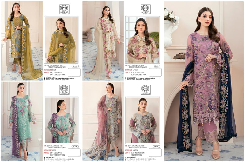 Mushq M 192 To 196 Georgette With Heavy Embroidery Work Stylish Designer Party Wear Salwar Kameez