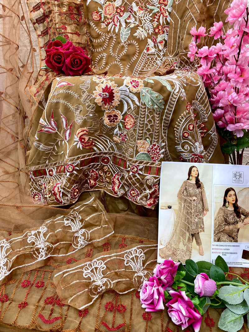 Mushq M 201 Heavy Fox Georgette Embroidered Diamond Work Salwar Suit