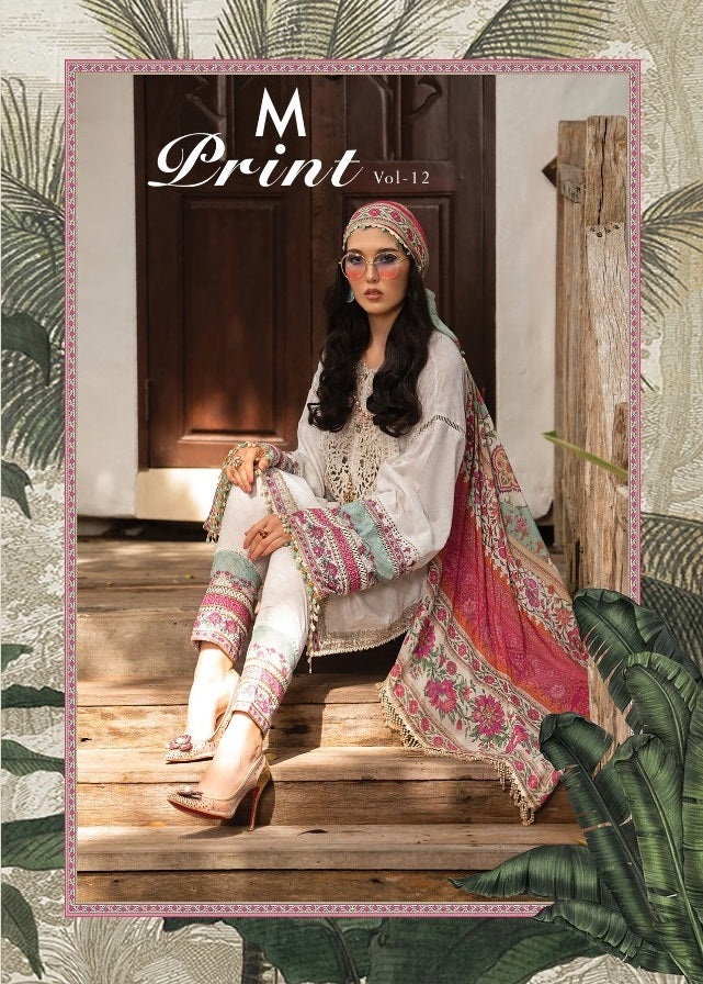 Shraddha Designer M Print Vol 12 Lawn Cotton Embroidered Pakistani Style Party Wear Salwar Suits