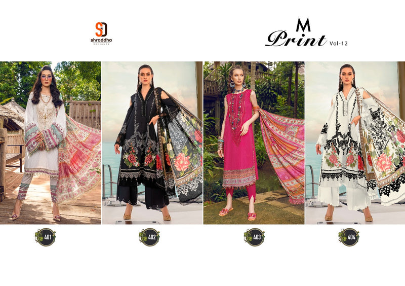 Shraddha Designer M Print Vol 12 Lawn Cotton Embroidered Pakistani Style Party Wear Salwar Suits