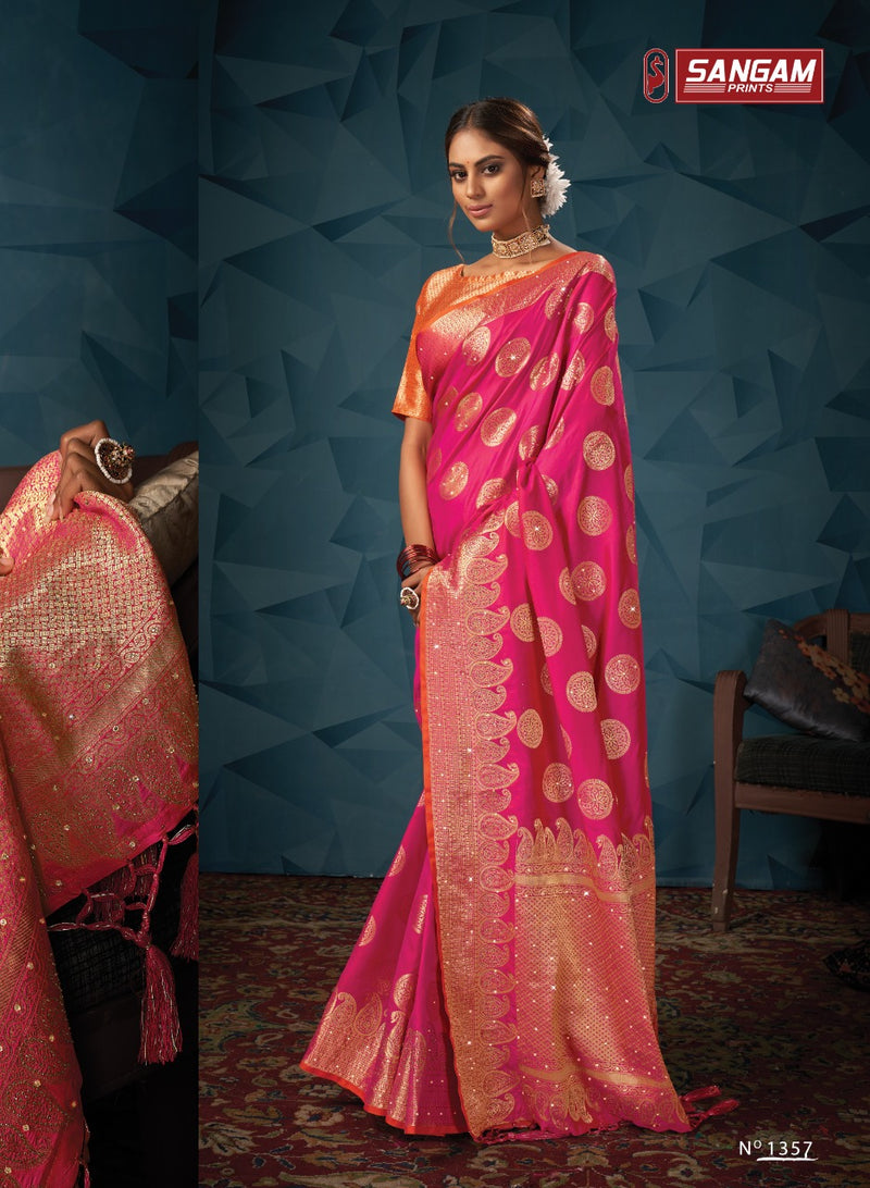 Sangam Print Madhuri Silk Heavy Designer Party Wear Sarees