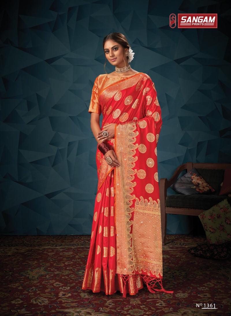 Sangam Print Madhuri Silk Heavy Designer Party Wear Sarees