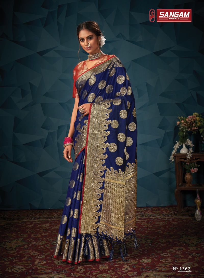 Sangam Print Madhuri Silk Heavy Designer Party Wear Sarees