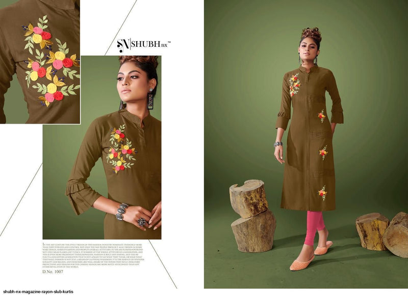 Shubh Nx Magazine Rayon Slub Fancy Stylish Office Wear Kurtis