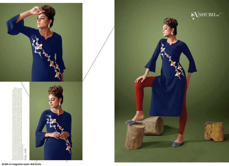 Shubh Nx Magazine Rayon Slub Fancy Stylish Office Wear Kurtis