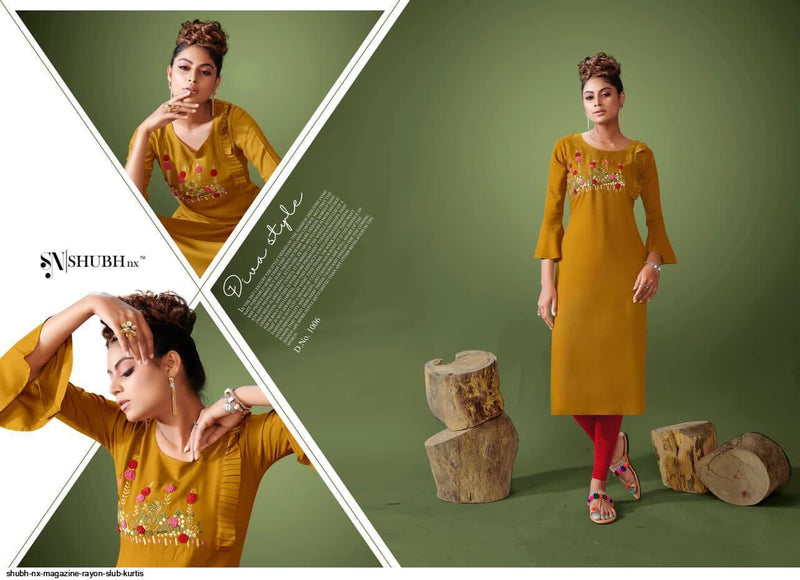 Shubh Nx Magazine Rayon Slub Fancy Stylish Office Wear Kurtis