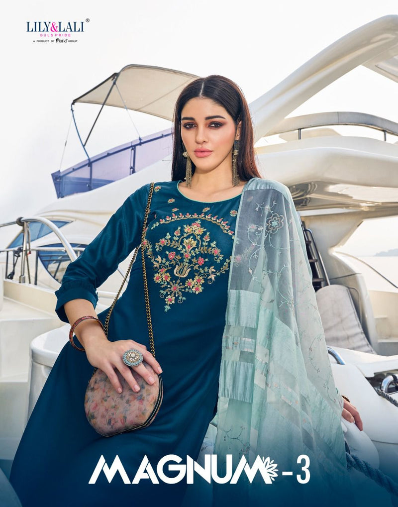 Lily And Lali Magnum Vol 3 Silk With Beautiful Heavy Fancy Work Stylish Designer Party Wear Kurti