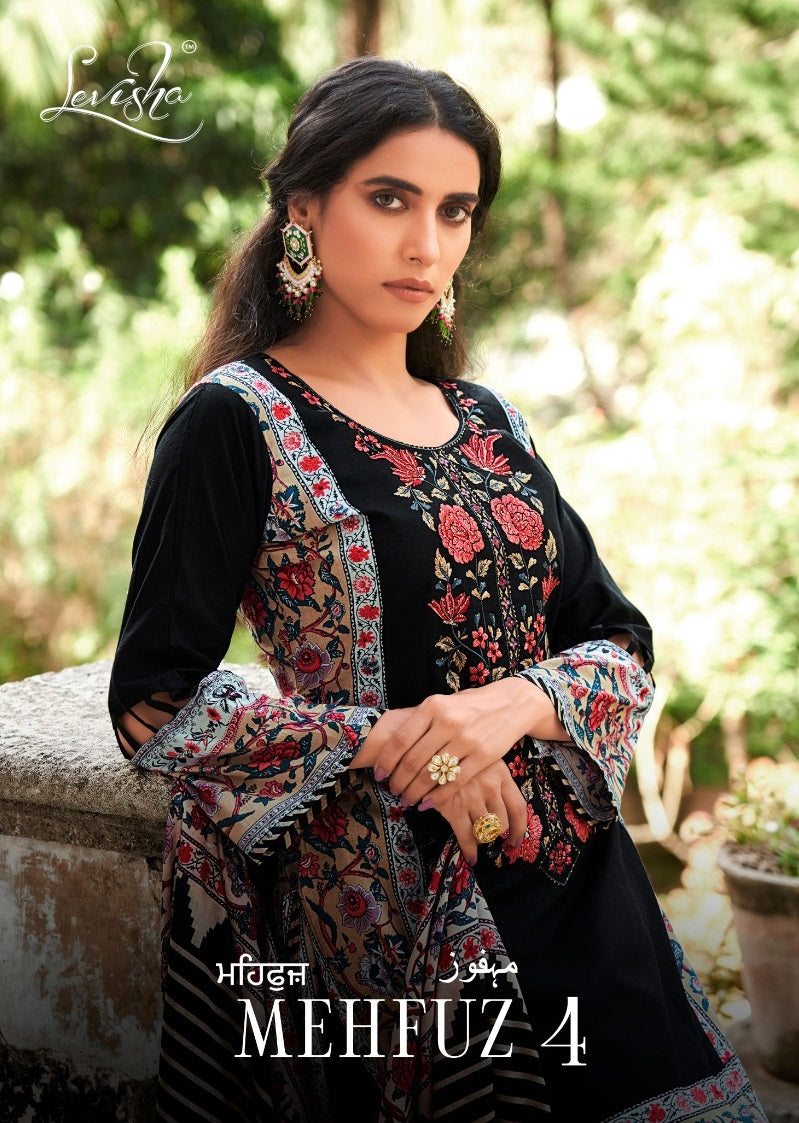 Levisha Mehfuz Vol 4 Cambric Cotton Pakistani Print Fancy Self Embroidery Daman Embroidery Patch Work Fancy Designer Salwar Suit
