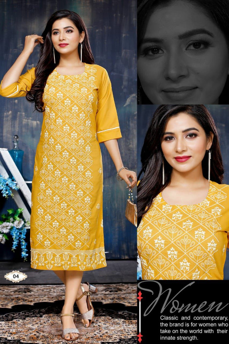 Beauty Queen Mahera Vol 1 Rayon With Embroidery Work Stylish Designer Casual Look Fancy Kurti
