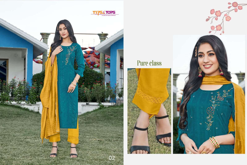 Tips & Tops Mahira Vol 4 Viscose Chanderi Fancy Stylish Festive Wear Kurtis With Beautiful Embroidery Work