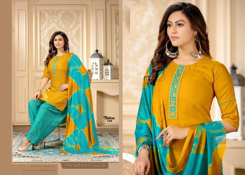 MF Mahiraa Vol 1 Rayon Printed Fancy Festive Wear Kurtis With Patiyala Style  Bottom & Dupatta