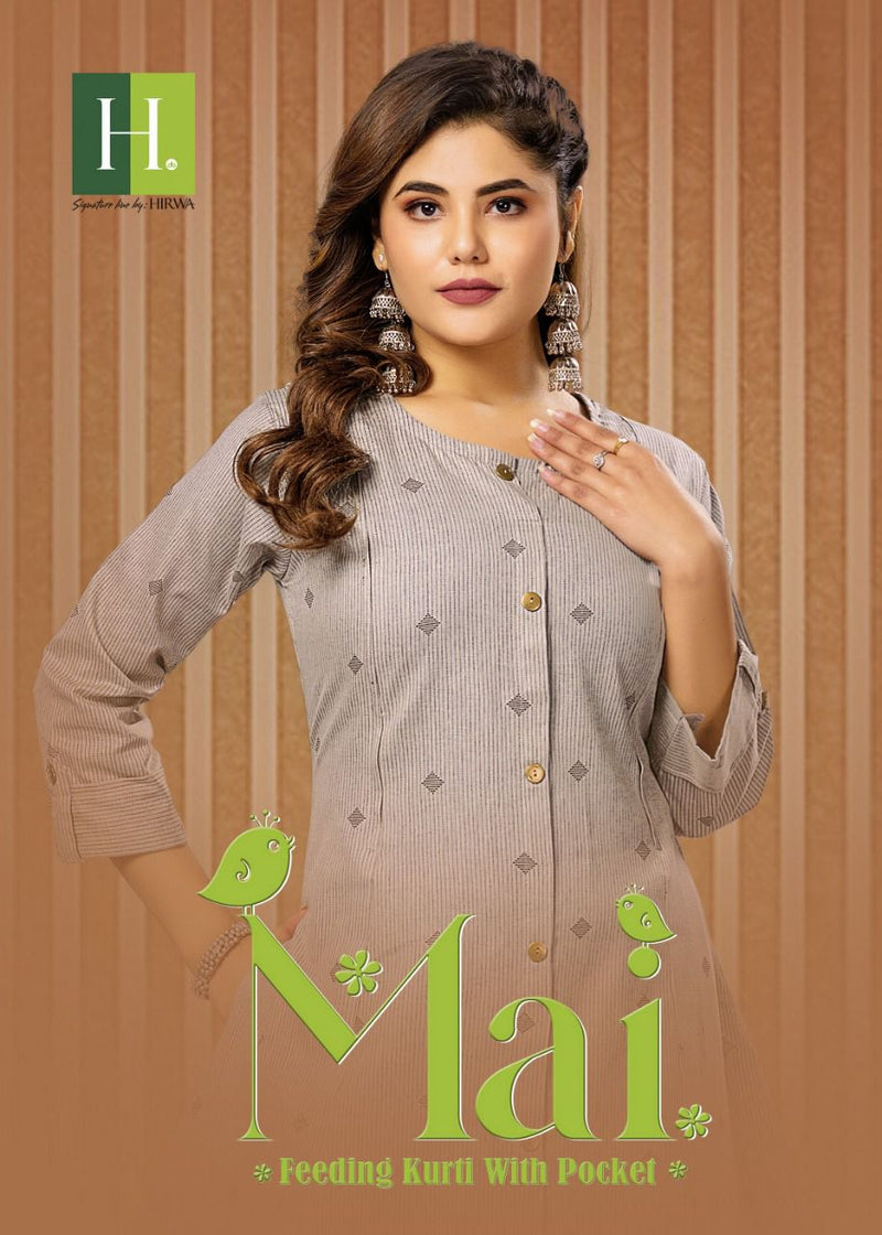 Hirwa Mai Cotton Flex Feeding Pattern Fancy Casual Wear Kurtis