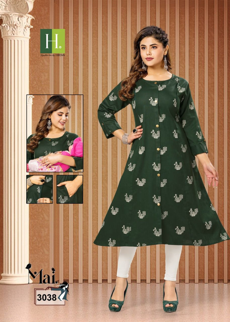 Hirwa Mai Cotton Flex Feeding Pattern Fancy Casual Wear Kurtis