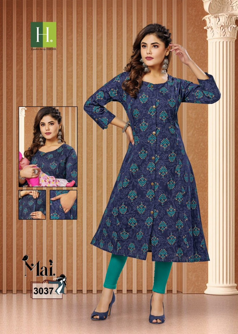 Hirwa Mai Cotton Flex Feeding Pattern Fancy Casual Wear Kurtis