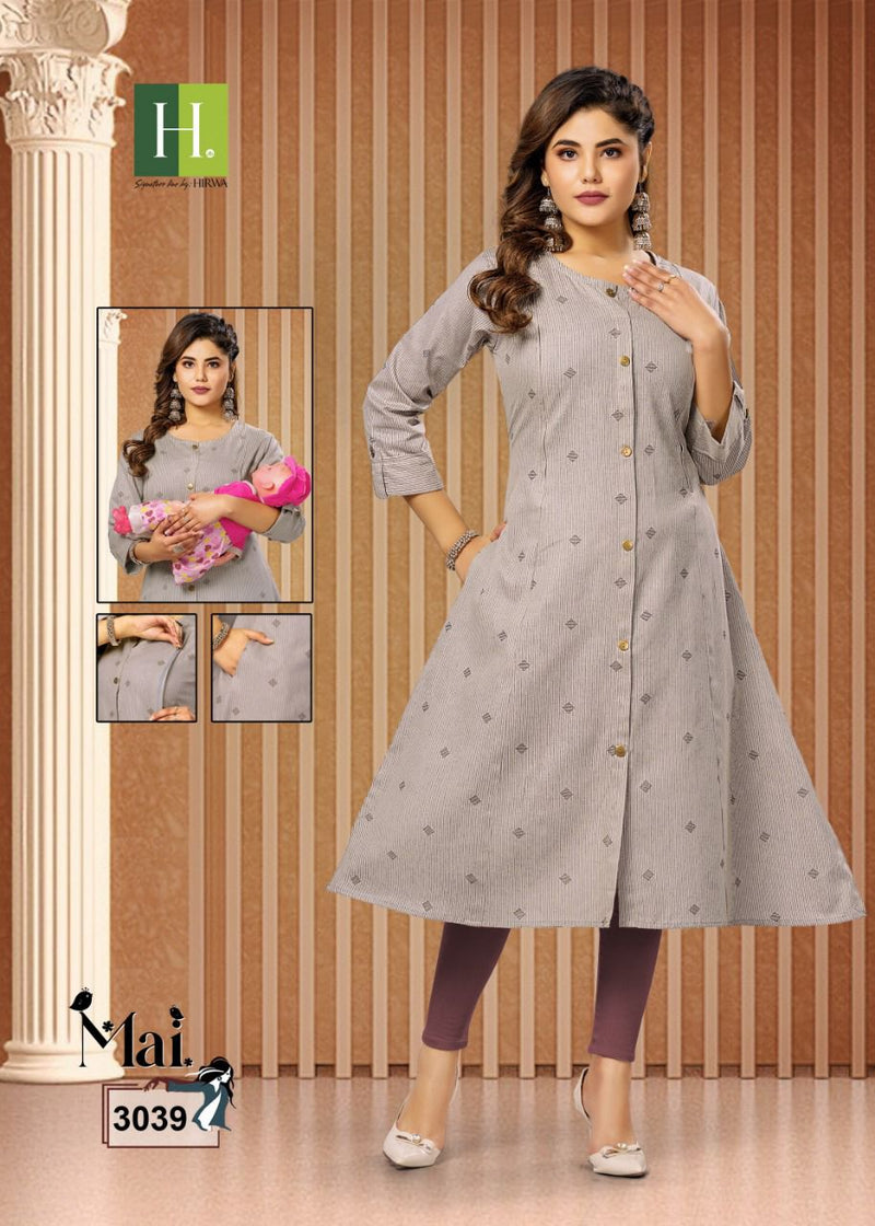 Hirwa Mai Cotton Flex Feeding Pattern Fancy Casual Wear Kurtis