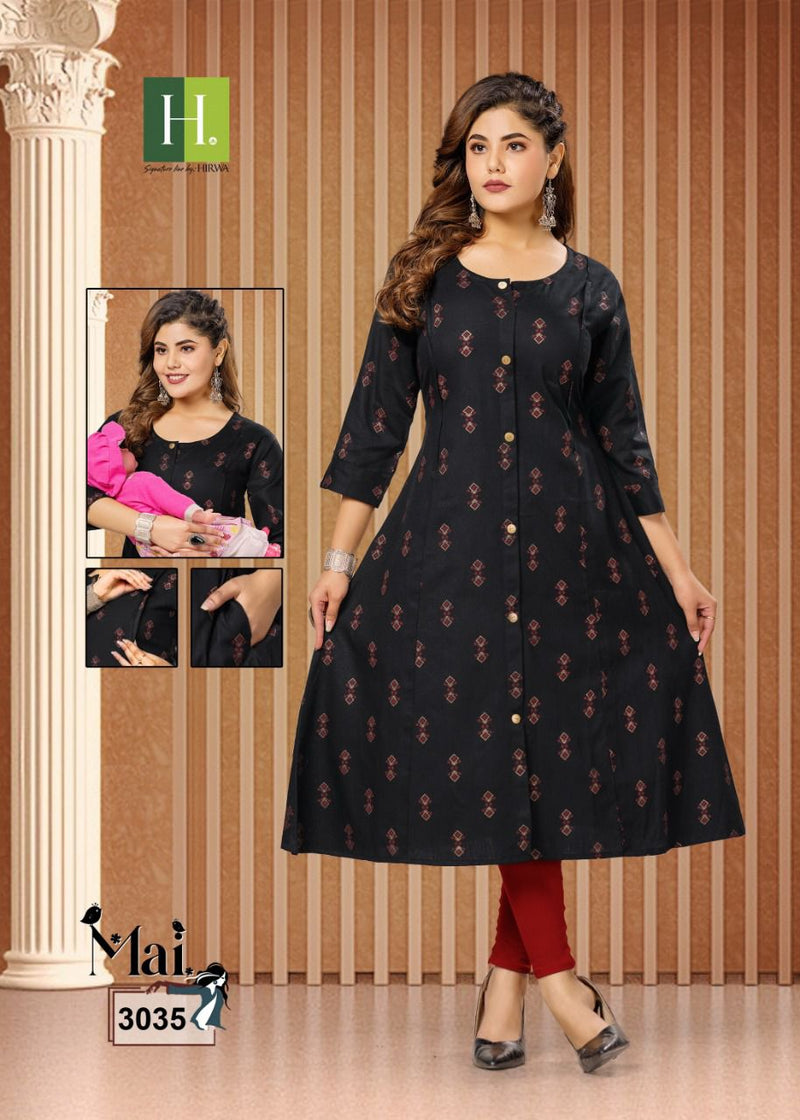 Hirwa Mai Cotton Flex Feeding Pattern Fancy Casual Wear Kurtis