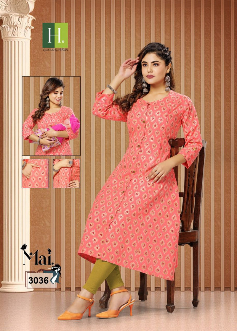 Hirwa Mai Cotton Flex Feeding Pattern Fancy Casual Wear Kurtis