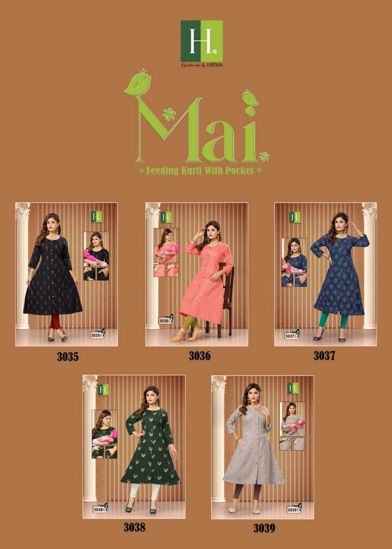 Hirwa Mai Cotton Flex Feeding Pattern Fancy Casual Wear Kurtis