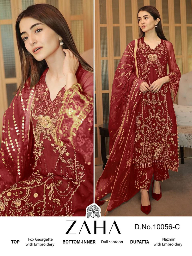 Zaha Malika 10056 C Georgette With Beautiful Embroidery Work Stylish Designer Party Wear Pakistani Salwar Kameez